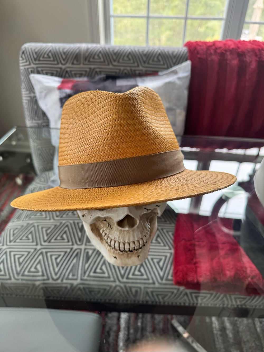 Bailey Straw Fedora Hat with Taupe Band - Tan (Unisex)